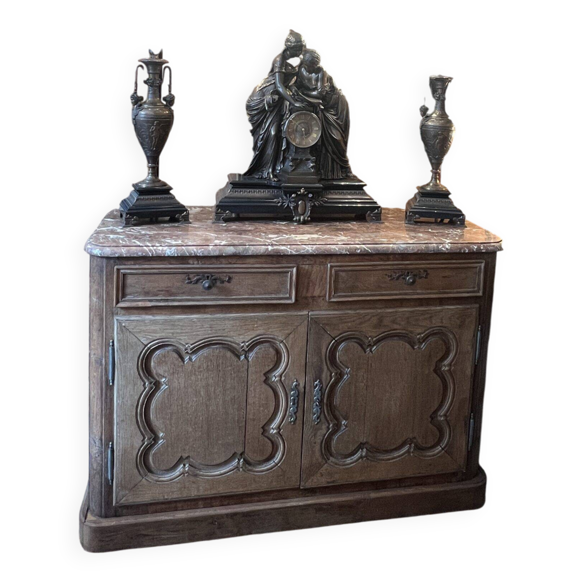 Bressan style hunting sideboard, marble top, 19th century