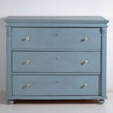 Antique painted pine chest of drawers – European rustic blue chest of drawers – circa 1900