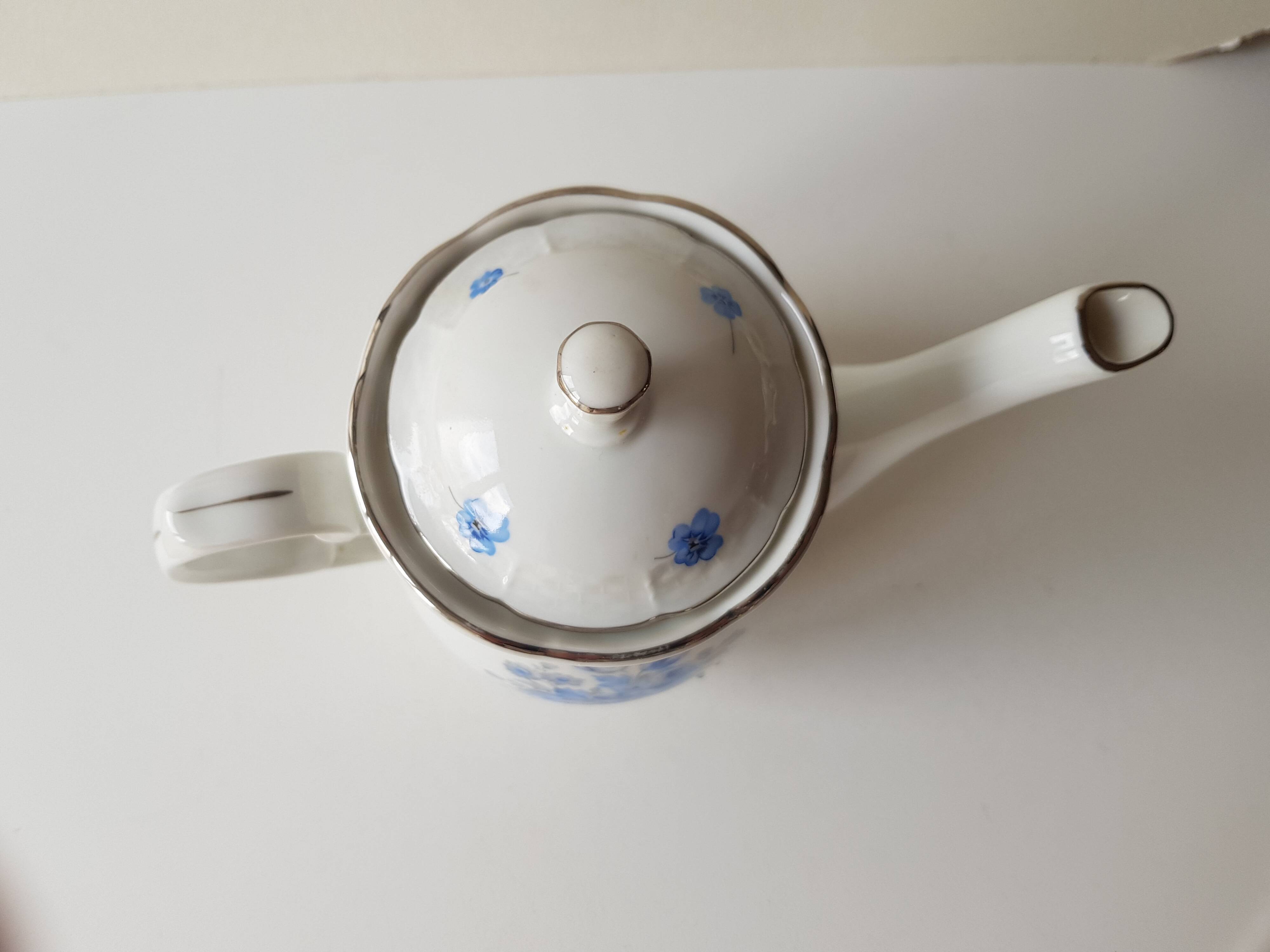 Blue floral teapot in fine bohemian porcelain signed TK Thun