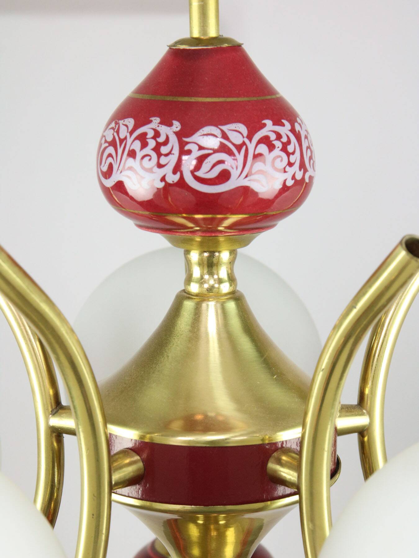 Mid-Century Italian Brass, Opaline & Ceramic Chandelier