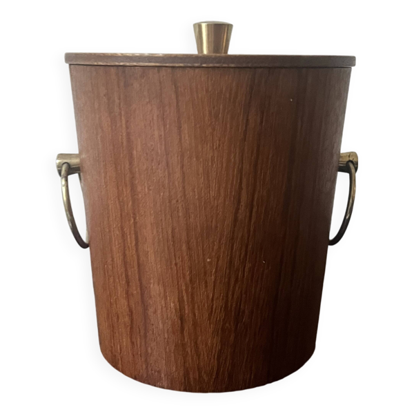 Seau à glace en bois de teck danois et poignées en laiton, design 1950