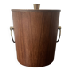 Danish teak wood ice bucket with brass handles, 1950s design