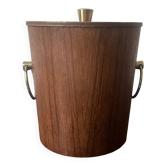 Danish teak wood ice bucket with brass handles, 1950s design