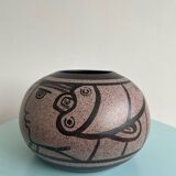 Stylized face vase signed Pierre Tornel – modernist ceramic – France 20th century