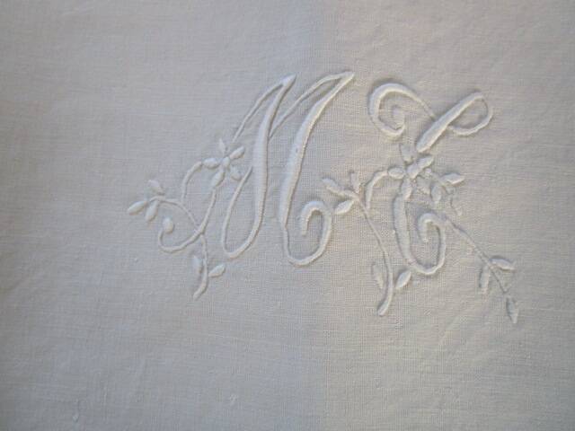12 large antique table napkins, monogrammed