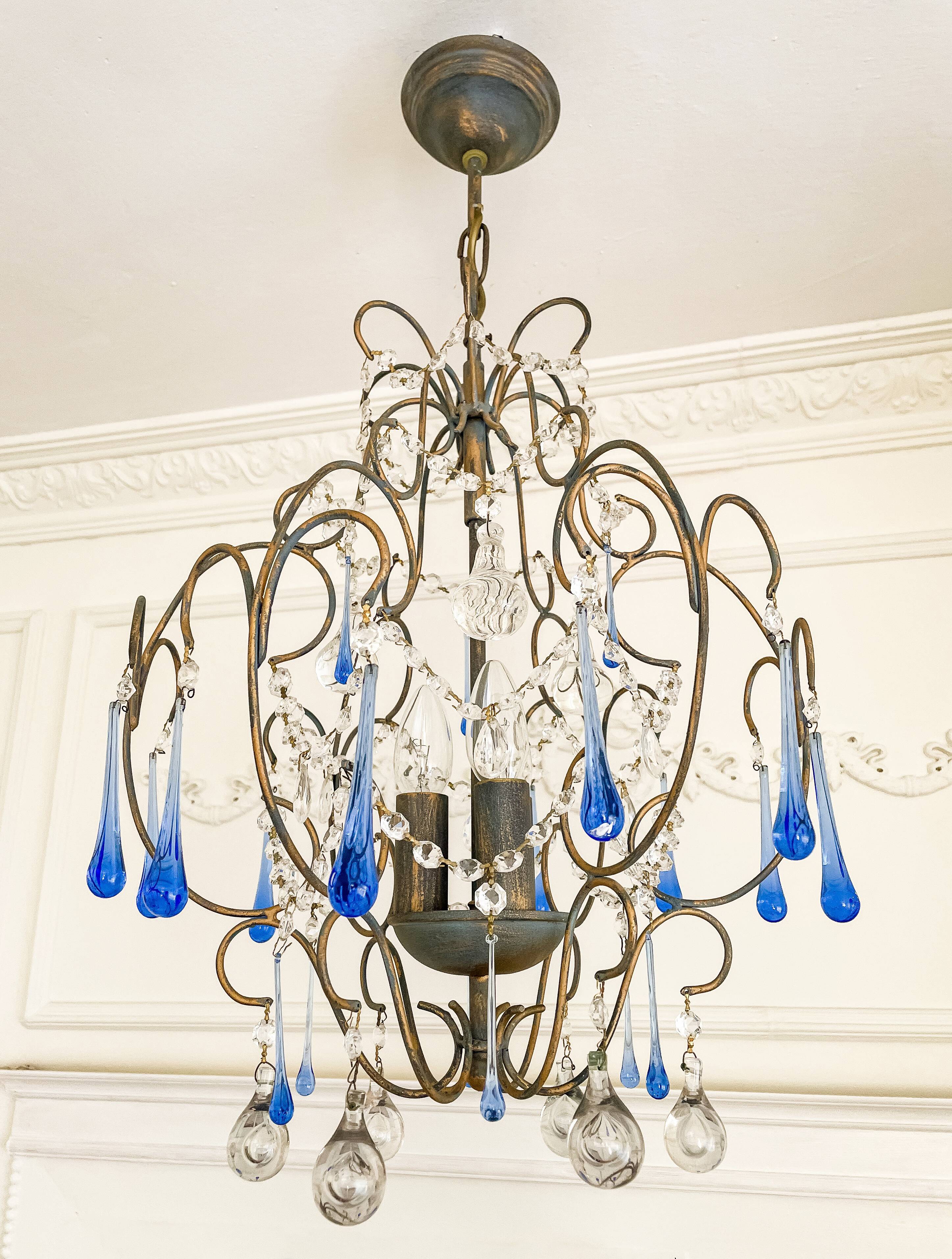 Lustre italien vintage Murano années 60-70, métal doré