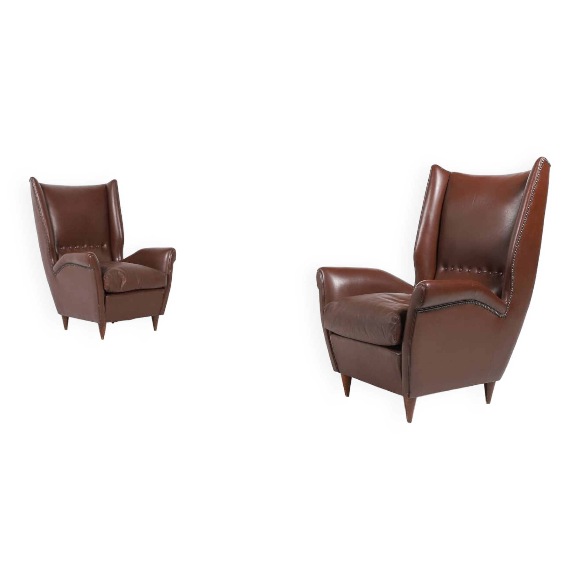 Pair of Italian Wingback Lounge armchairs Gio Ponti style, 1950's