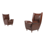 Pair of Italian Wingback Lounge armchairs Gio Ponti style, 1950's