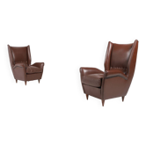 Pair of Italian Wingback Lounge armchairs Gio Ponti style, 1950's