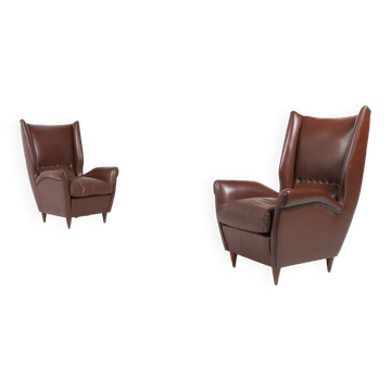 Pair of Italian Wingback Lounge armchairs Gio Ponti style, 1950's