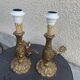 Pair of table lamps in chiseled brass vintage foliage pattern