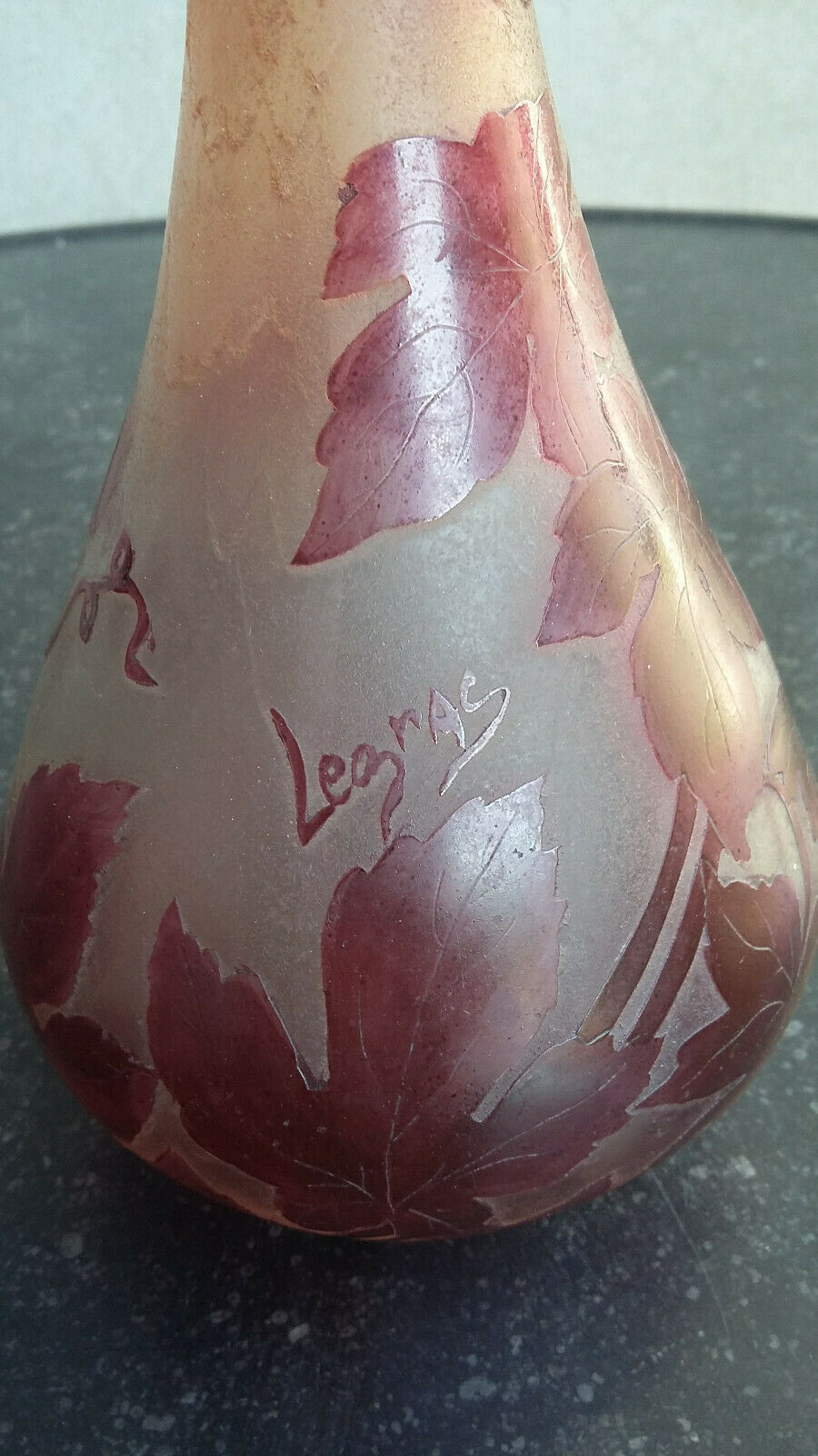 Soliflore Legras vase decorated with vine leaves