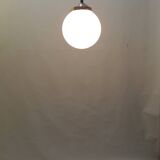 Vintage suspension in aluminum metal and opaline glass globe – Industrial design