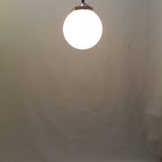 Vintage suspension in aluminum metal and opaline glass globe – Industrial design