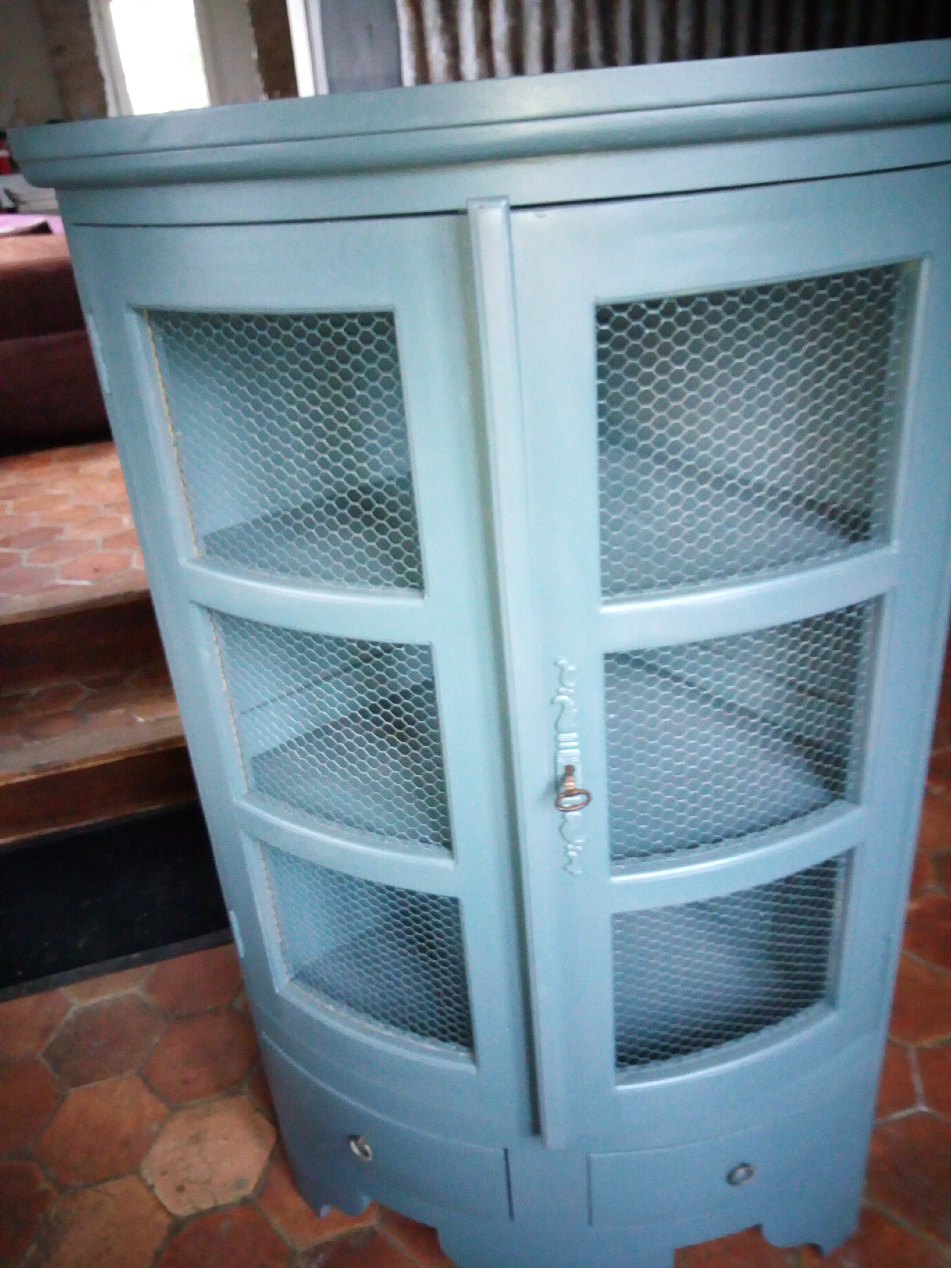 Storage in corner cabinet