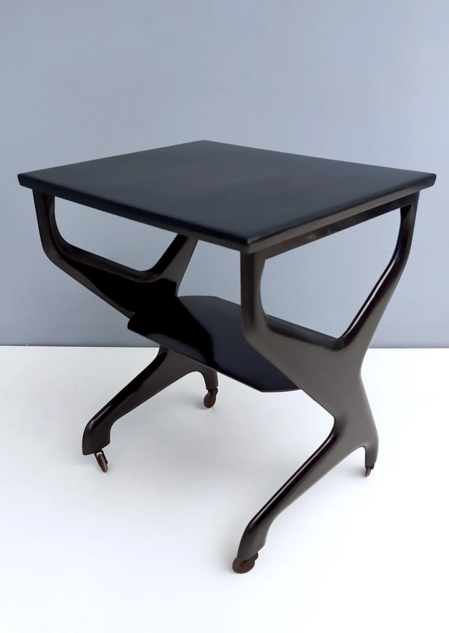 Vintage Black Ebonized Beech Serving Cart in the Style of Ico Parisi, Italy