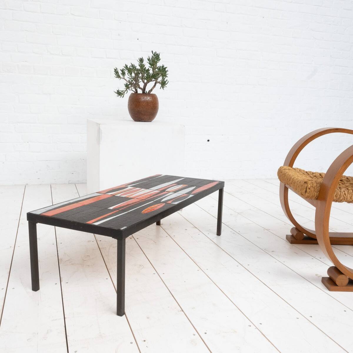 CERAMIC NAVETTE COFFEE TABLE BY ROGER CAPRON 1960