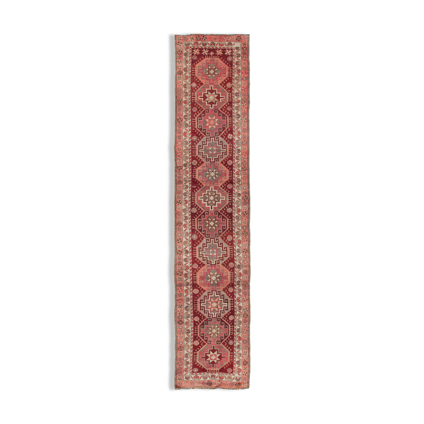 Tapis coureur rouge anatolien tissé à la main 90 cm x 437 cm