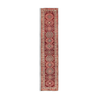 Tapis coureur rouge anatolien tissé à la main 90 cm x 437 cm