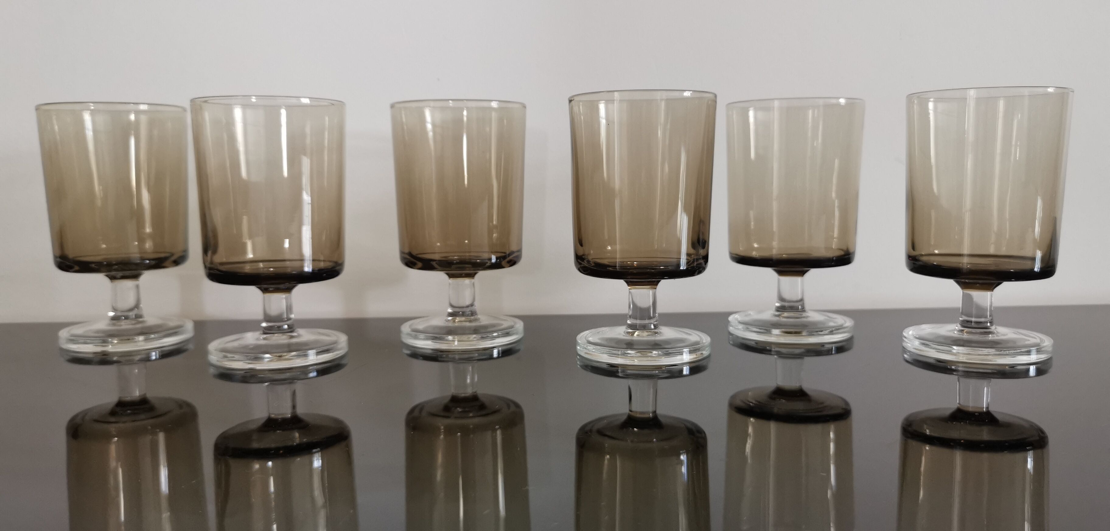 Set of 6 water glasses Cavalier Luminarc smoked vintage 70'S
