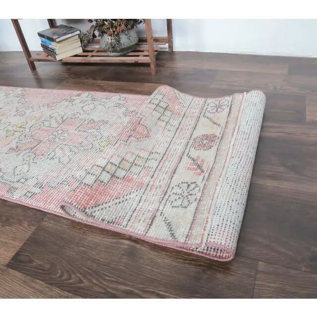 Pink Turkish Oushak Kilim Runner 59x299