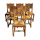6 rustic style chairs, wood and straw, 1940