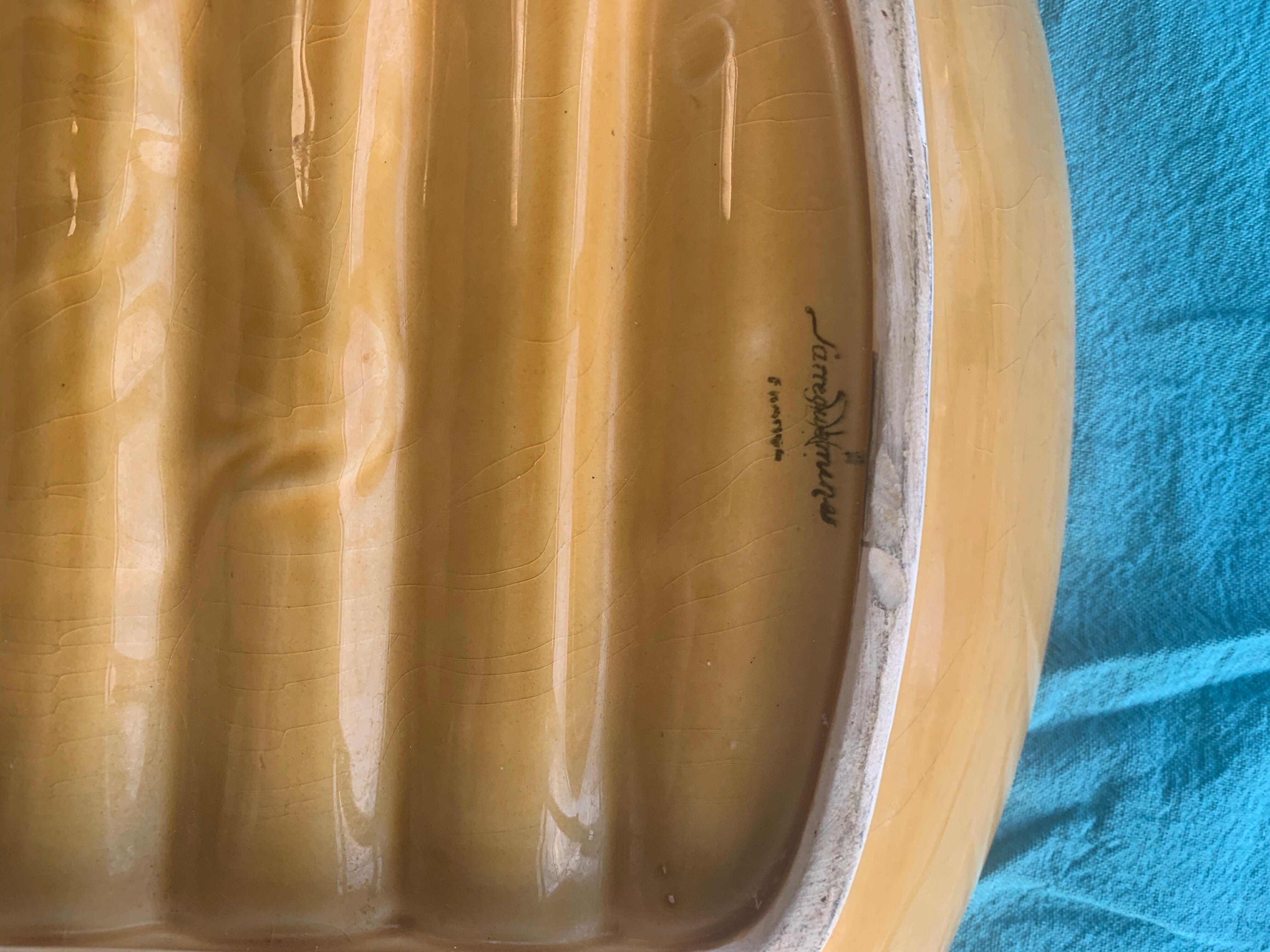 Dish for asparagus, slurry, glazed ceramic yellow sarreguemines France vintage