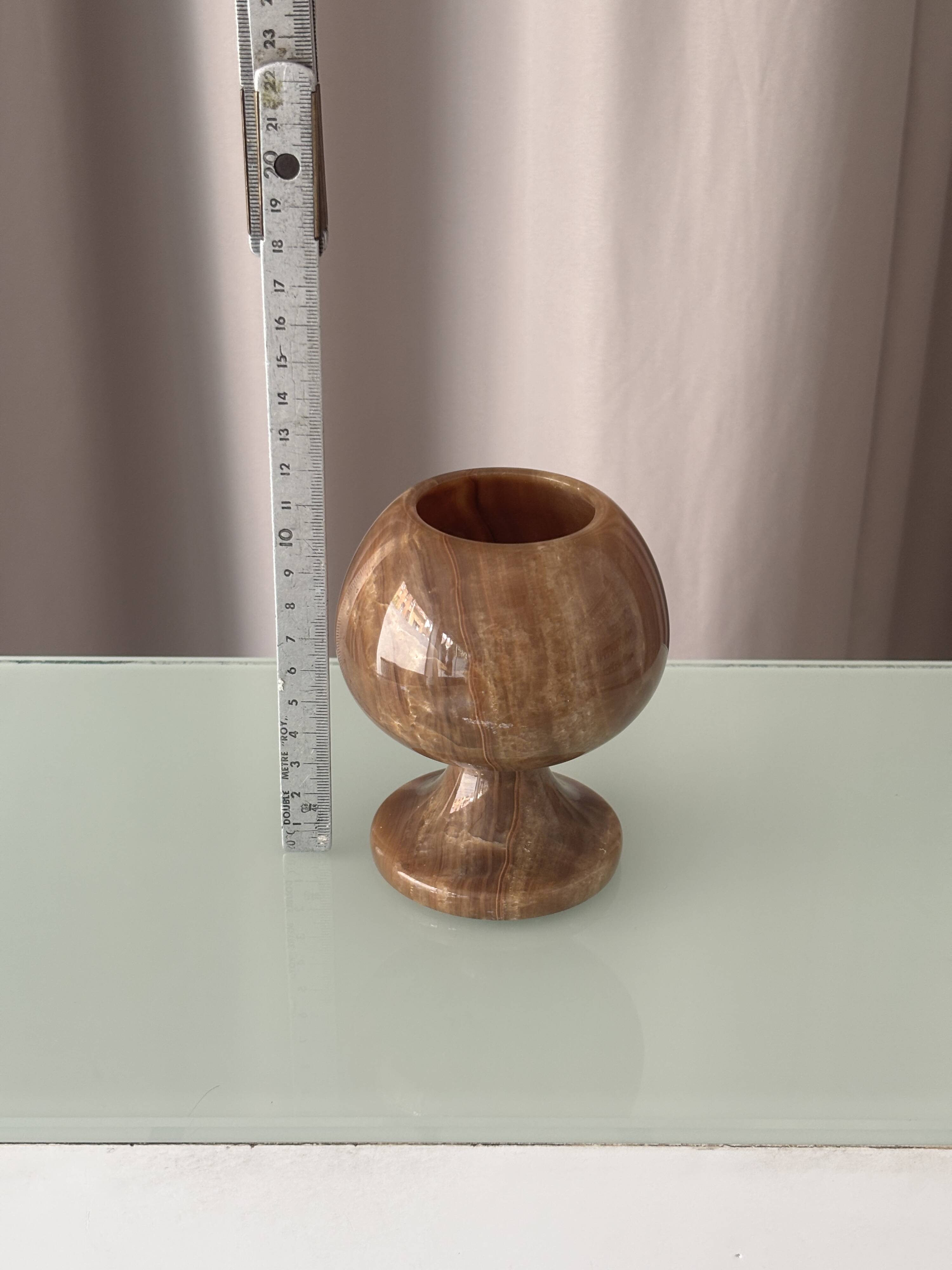 Vintage Hand-Carved Brown Onyx Pedestal Vessel