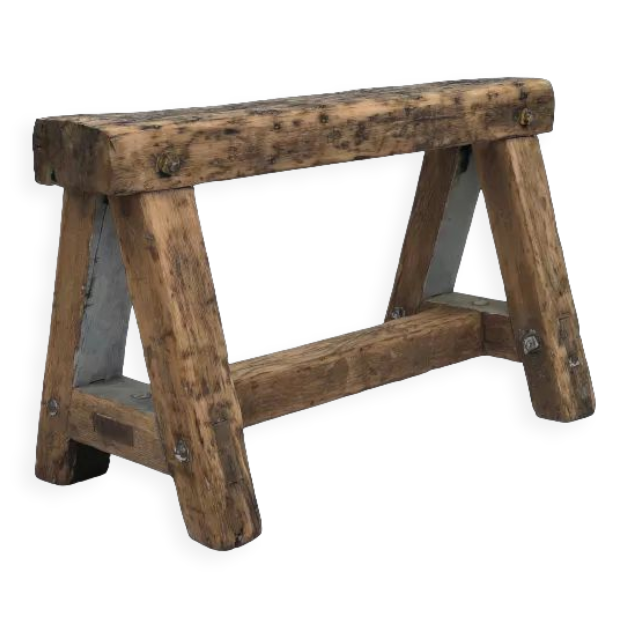 Trestle-shaped wooden bench