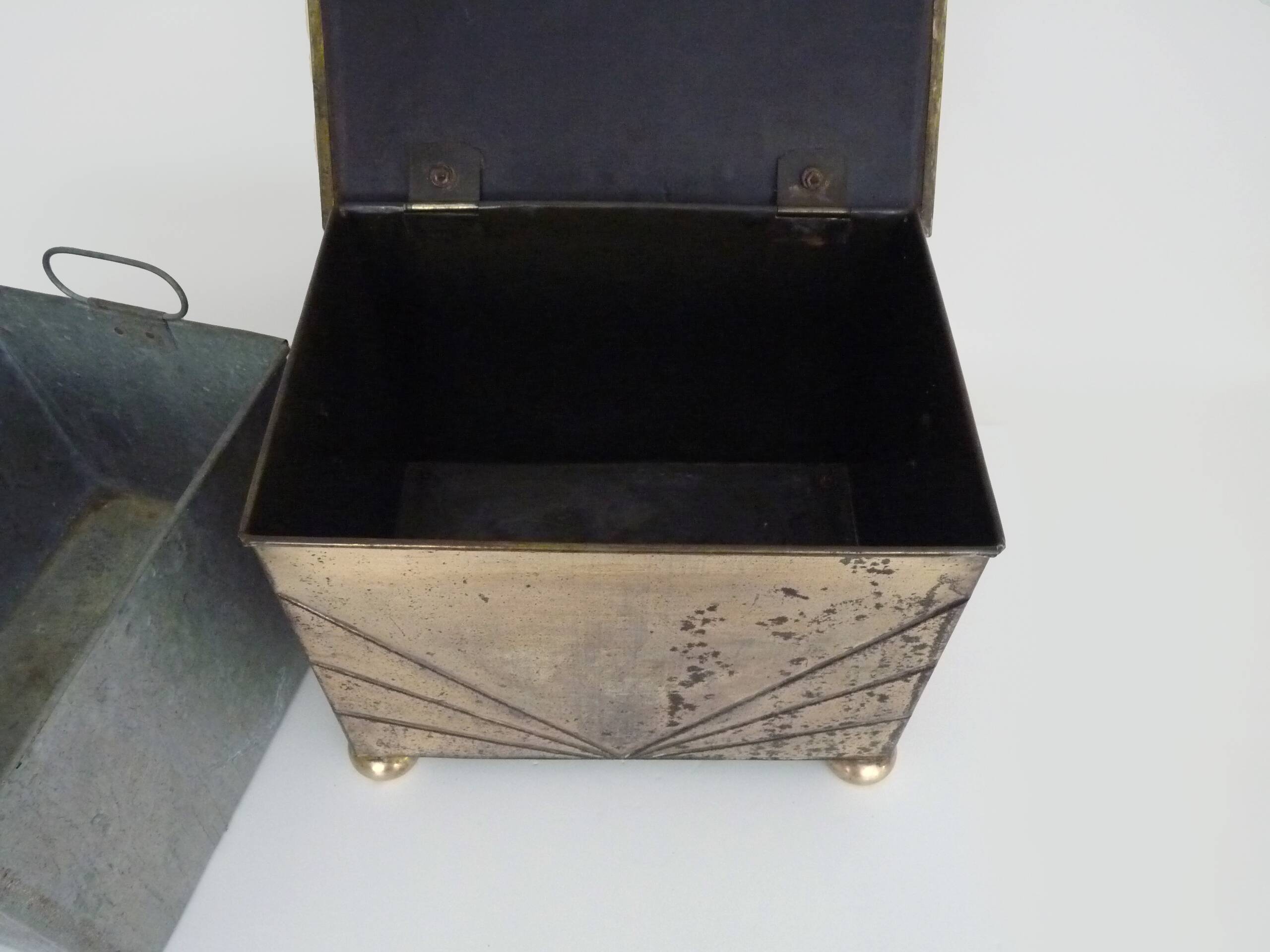 Antique brass coal box fireplace coal scuttle vintage coal storage box