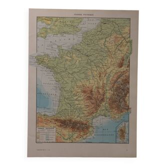 Lithographie originale sur la France (physique + agricole et forestière)