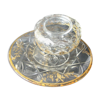 Plate + cut, Baccarat or Saint Louis crystal, geometric décor and fine gold