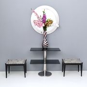 Postmodern Chromed Metal Console Table with Two Smoked Glass Shelves, Italy