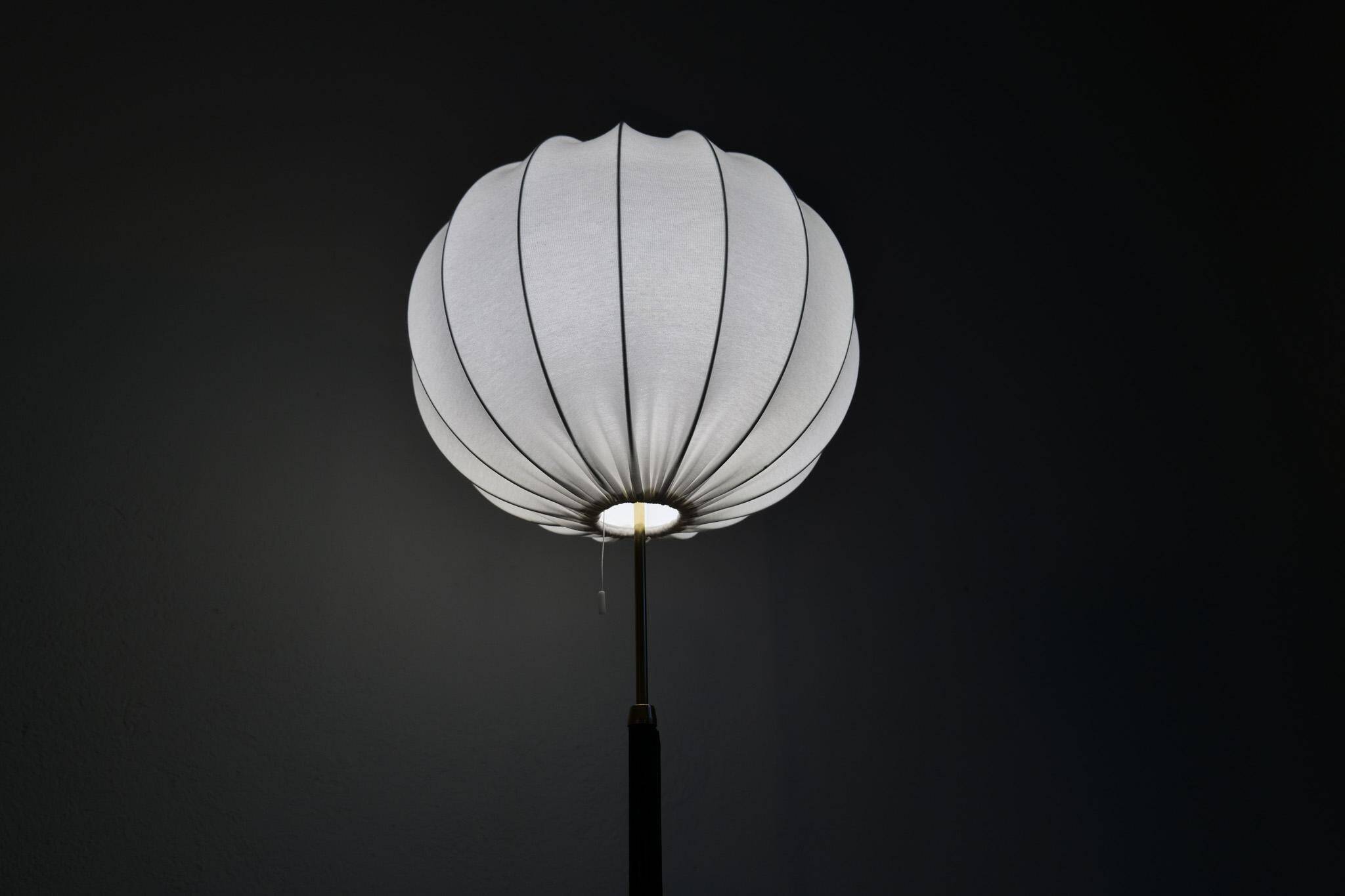 Mid-century black leather and brass floor lamp by Falkenbergs Belysning, Sweden, 1960s.