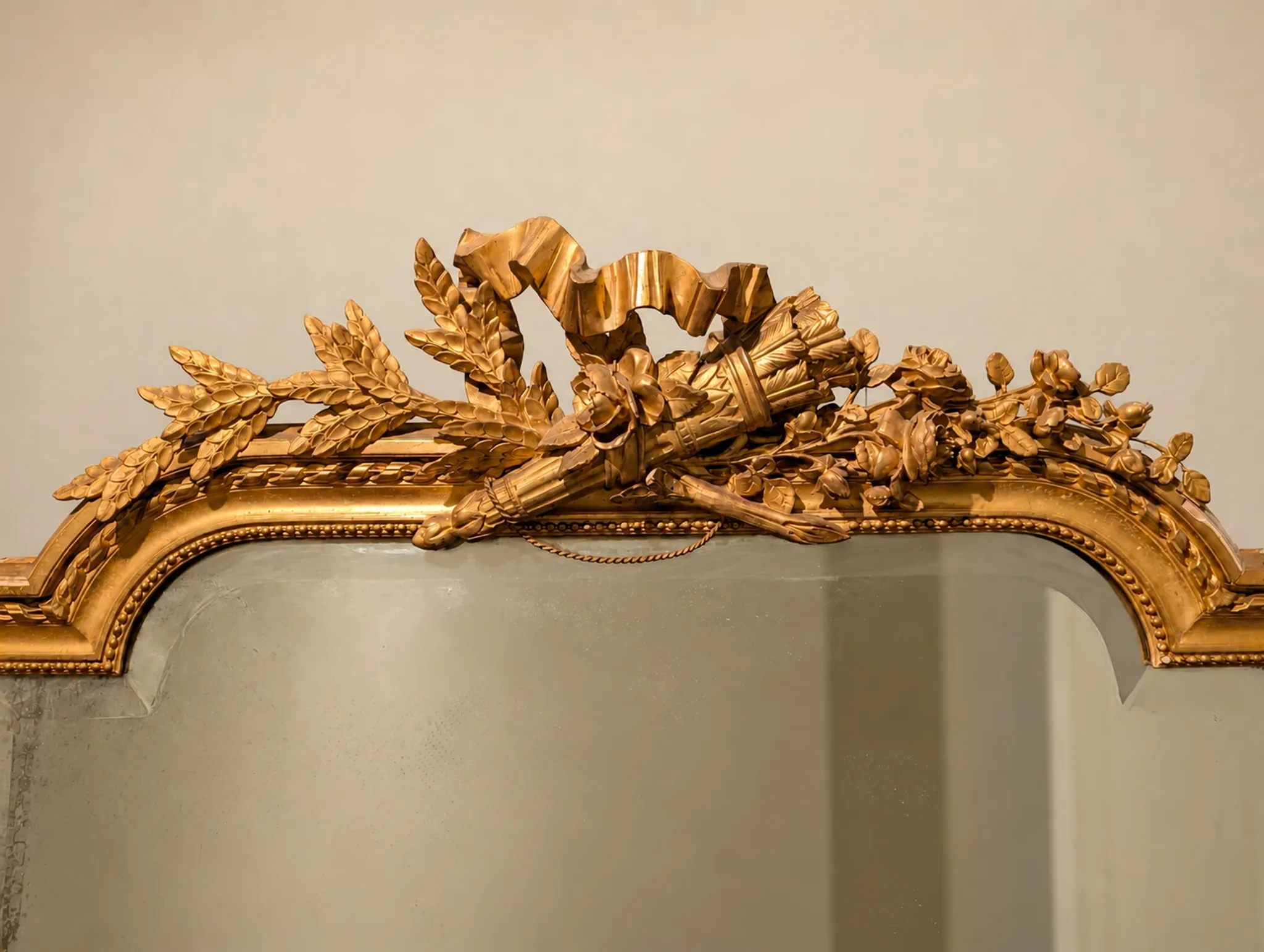 Large antique gilded fireplace mirror, Louis style