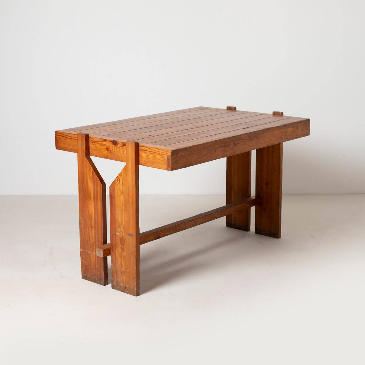 Unique brutalist dining table from former Czechoslovakia, 1970s pine wood 1