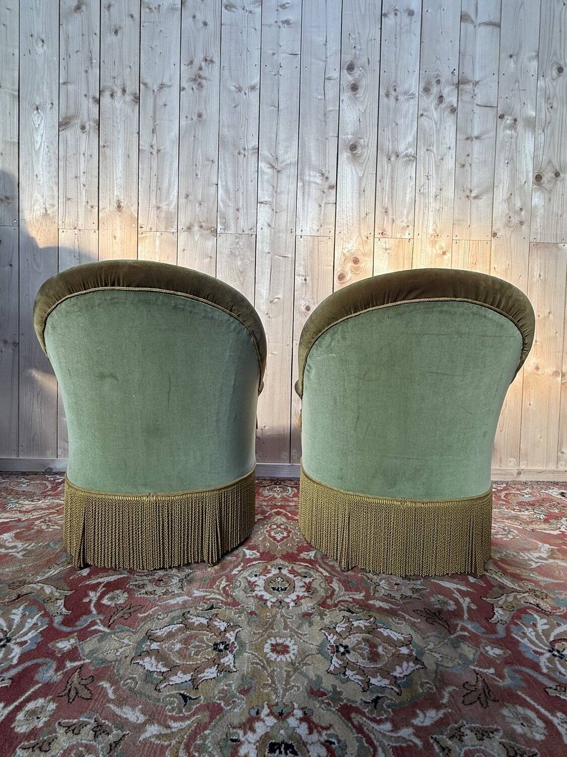 Pair of Napoleon III style crapaud armchairs in two-tone velvet.