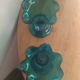 Paire de vases style Biot en verre soufflé turquoise, années 1950-1970