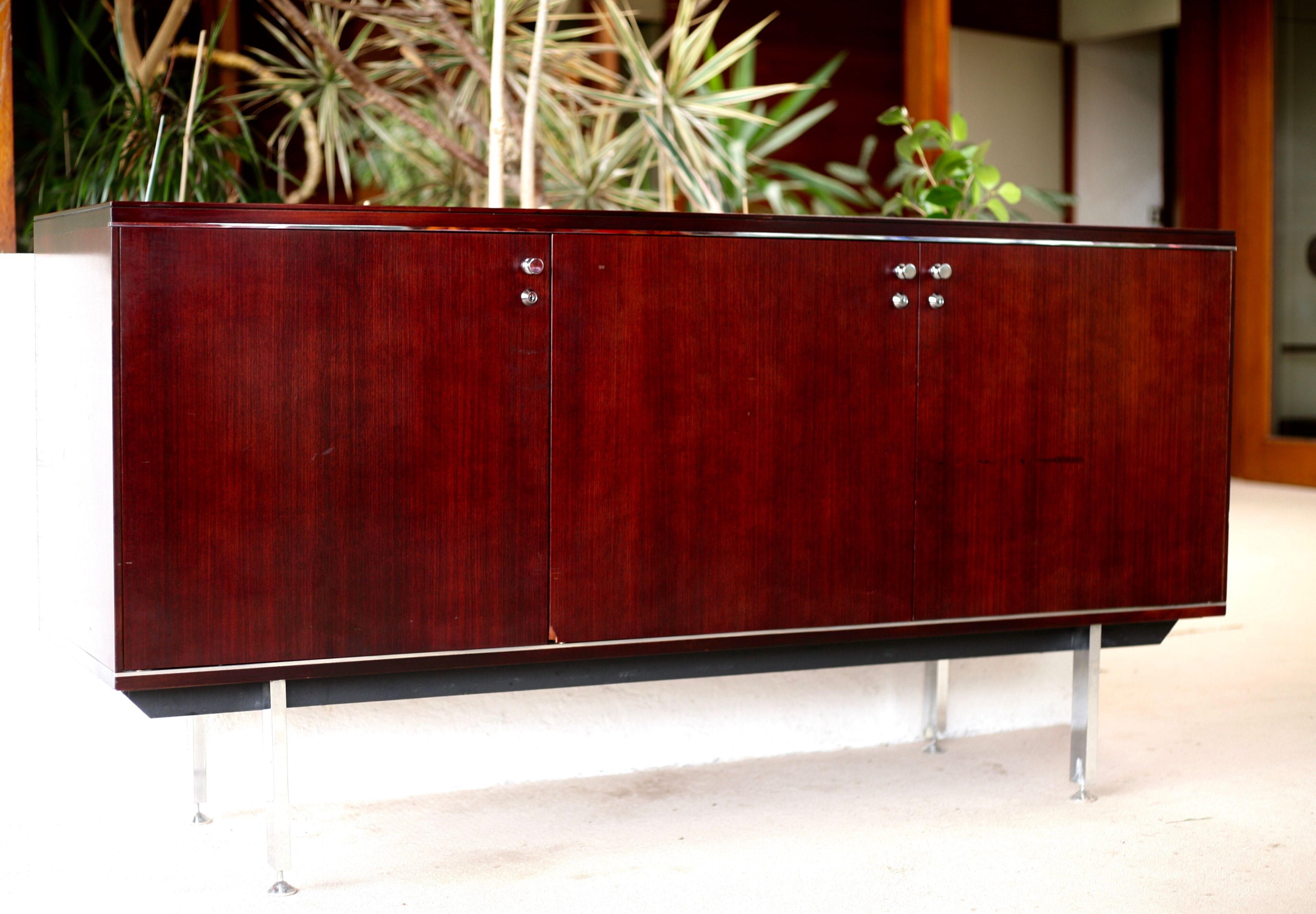 Sideboard solid wood and steel, France, cira 1970, Negroni edition