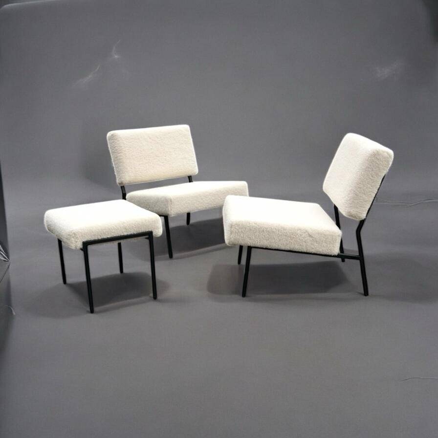 Pair of Armchairs and Ottoman or Stool 1960s Matco