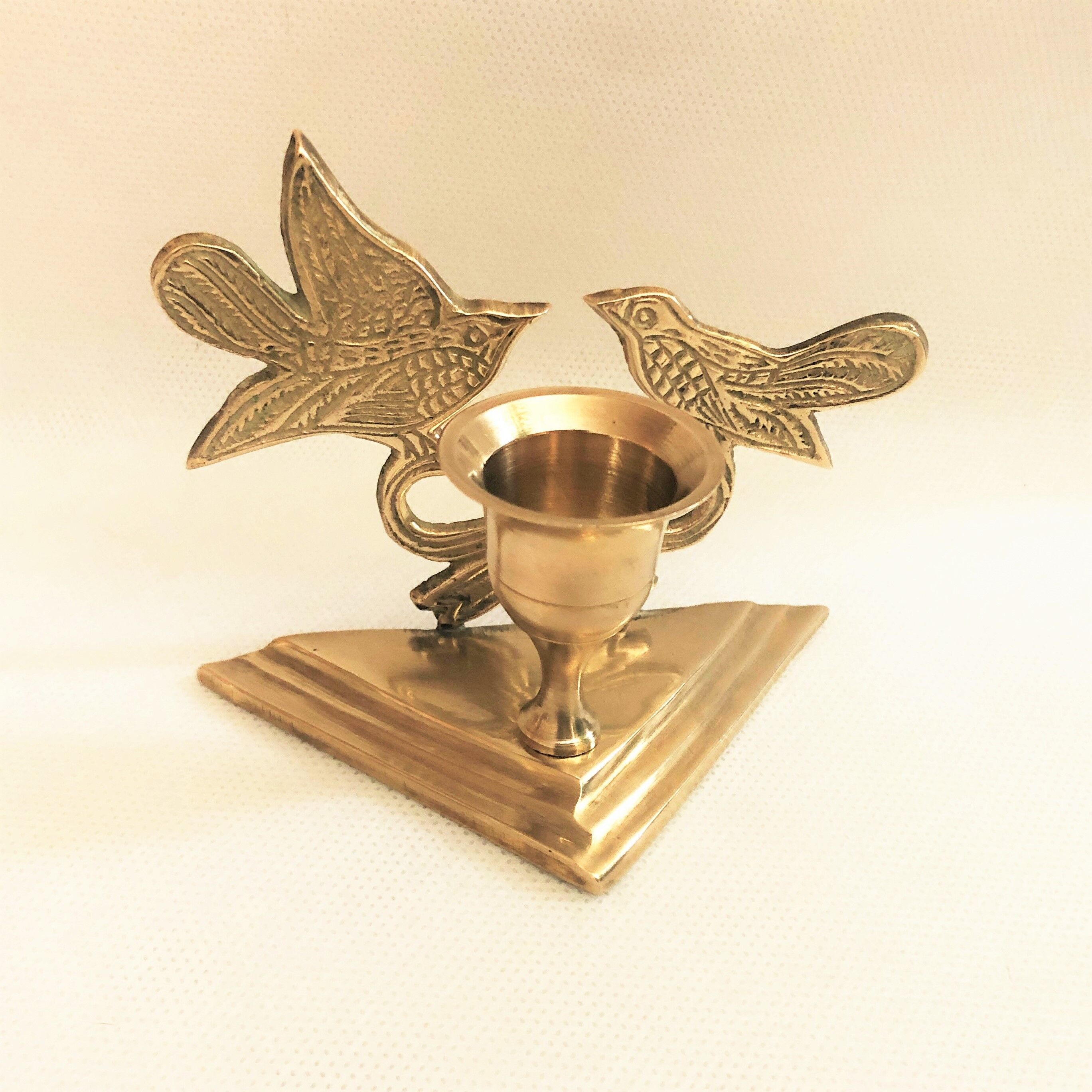 Bougeoir laiton doré décor oiseaux