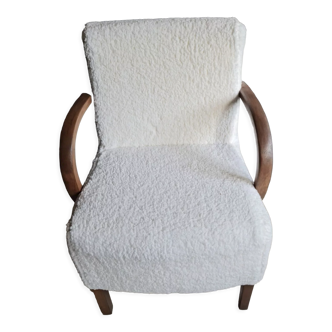 Armchair completely redone fabrics moumoute and its matching rectangular cushion