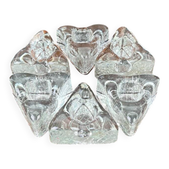 6 bougeoirs ice cube, verre moulé