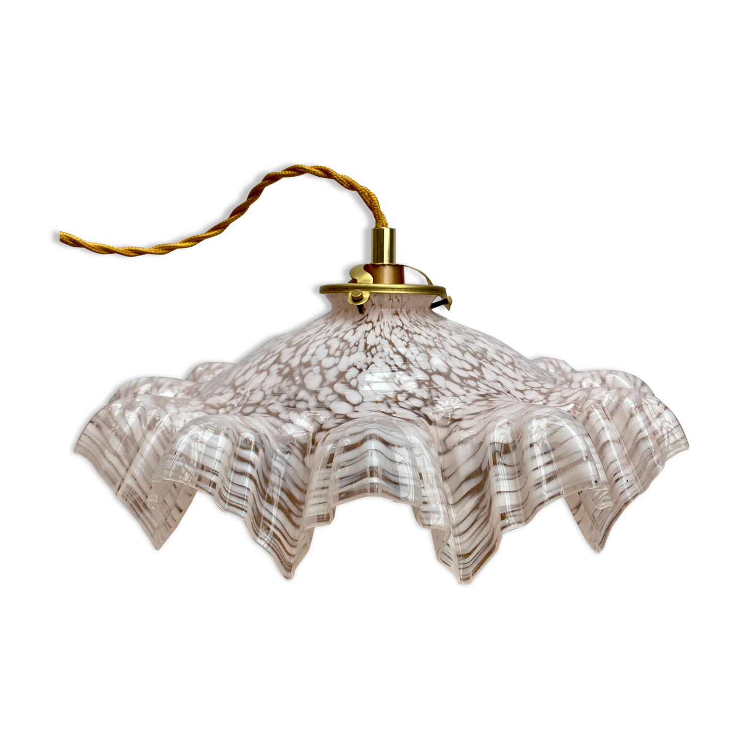 Vintage lampshade suspension in pale pink clichy glass
