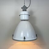 Lampe d'usine industrielle en métal émaillé blanc et verre, 1990