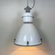 Large White Enamel Industrial Factory Lamp with Glass Cover, 1990s