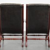 Set of 2 Green Cowhide Leather English Chesterfield Armchairs