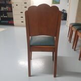 Lot de 4 chaises vintage bois dossier pétales bois assise vinyle vert