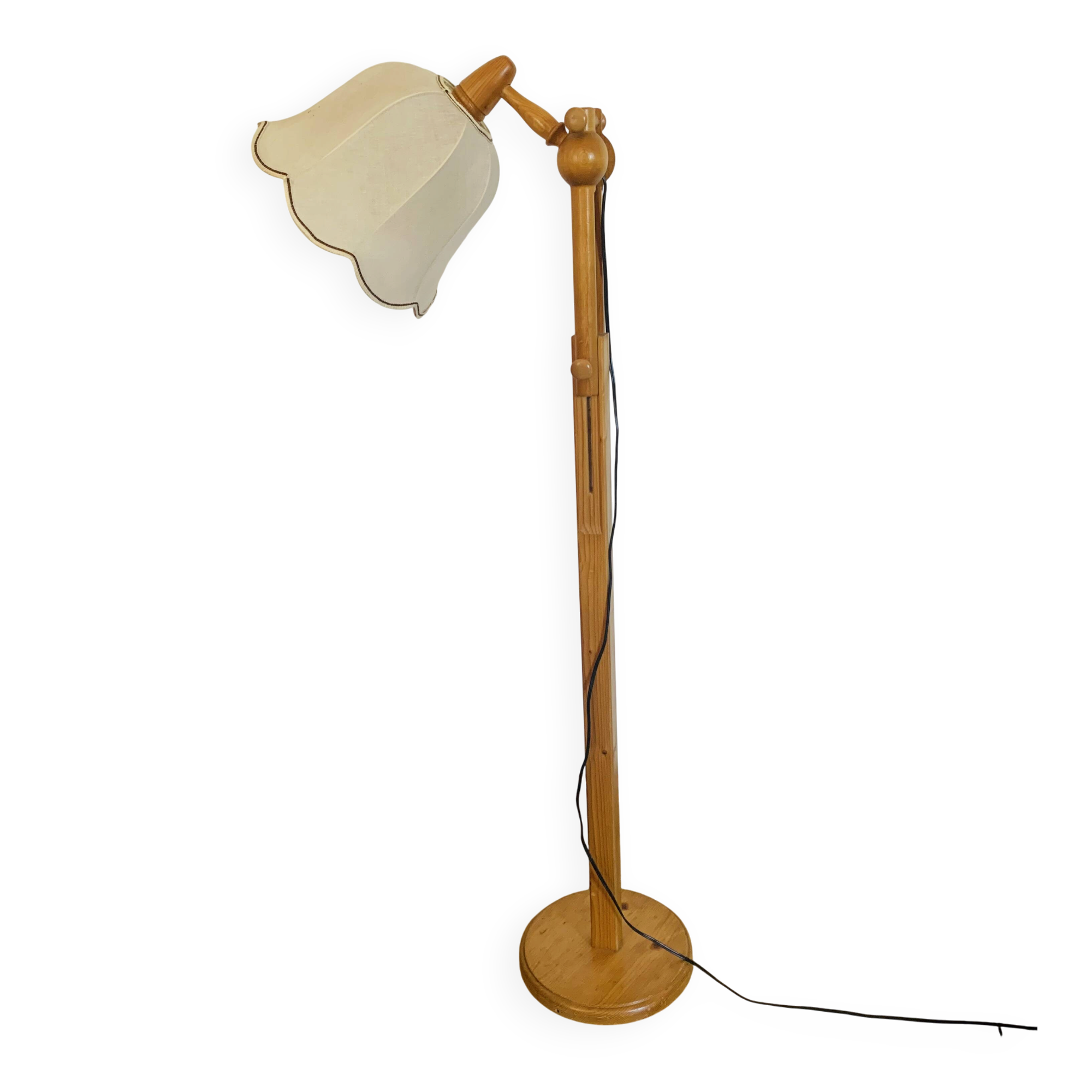 Lampadaire vintage articulé en pin – travail scandinave