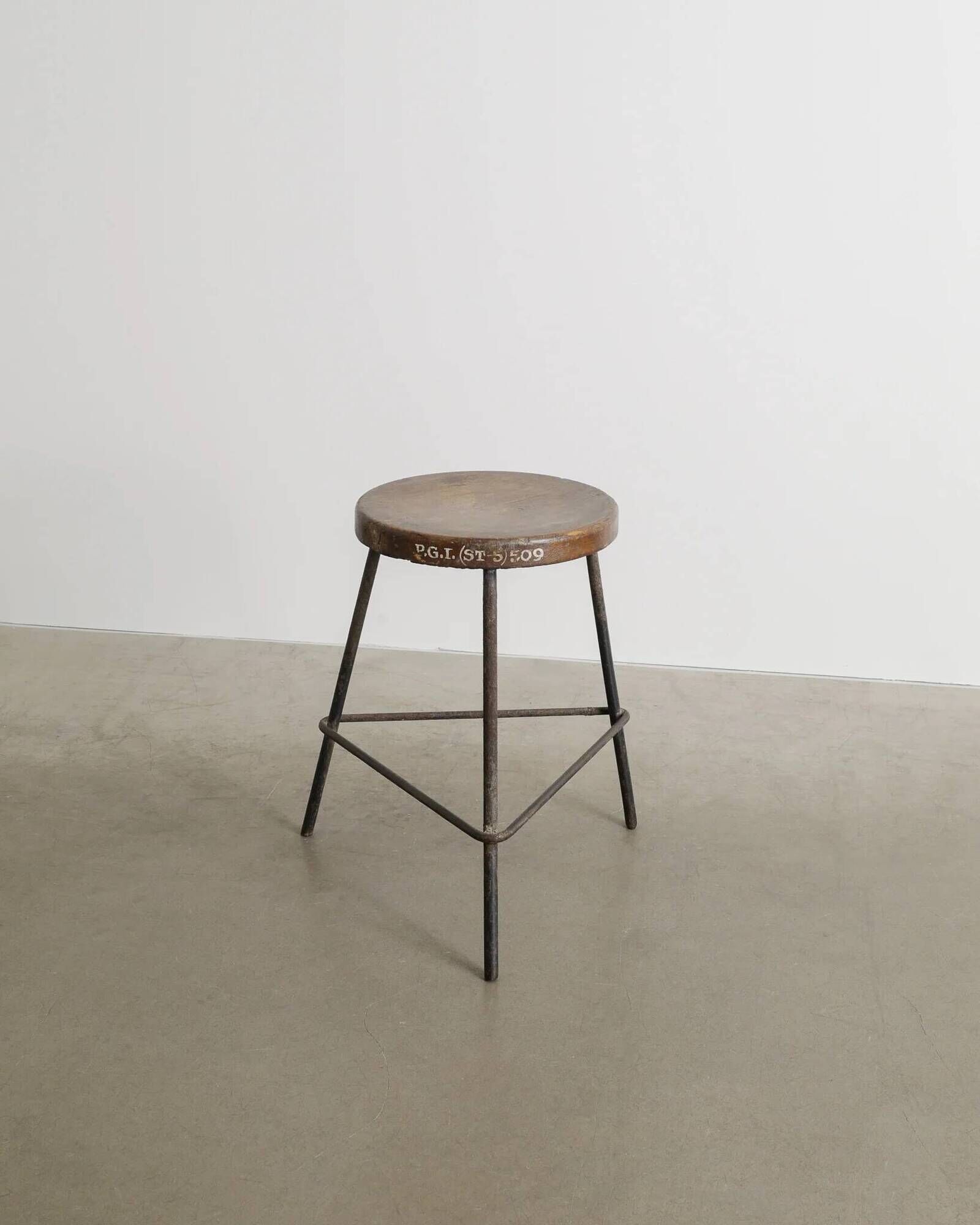 Pierre jeanneret teak and iron low bar stool for chandigarh, 1950s